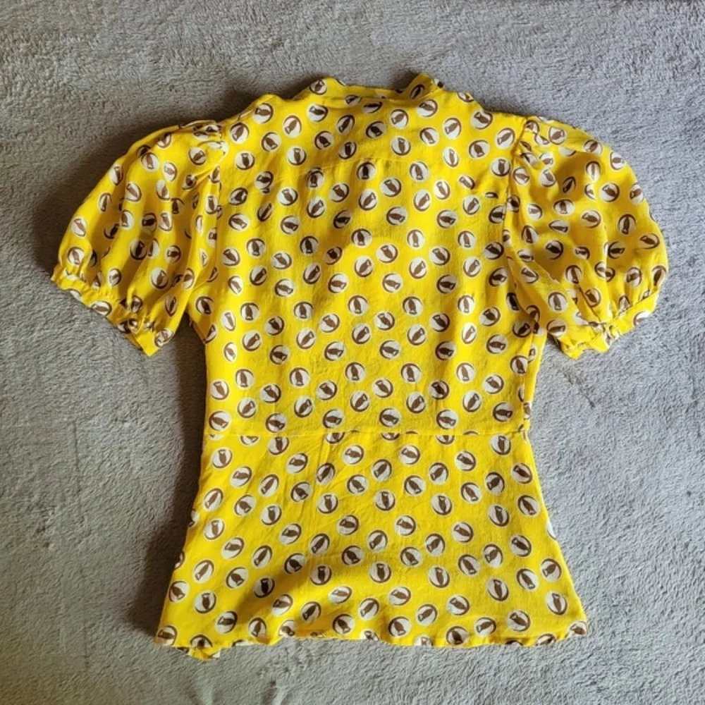 Anthro Girls From Savoy Lemon Liftoff owl print blouse size 8 - Picture 5 of 15